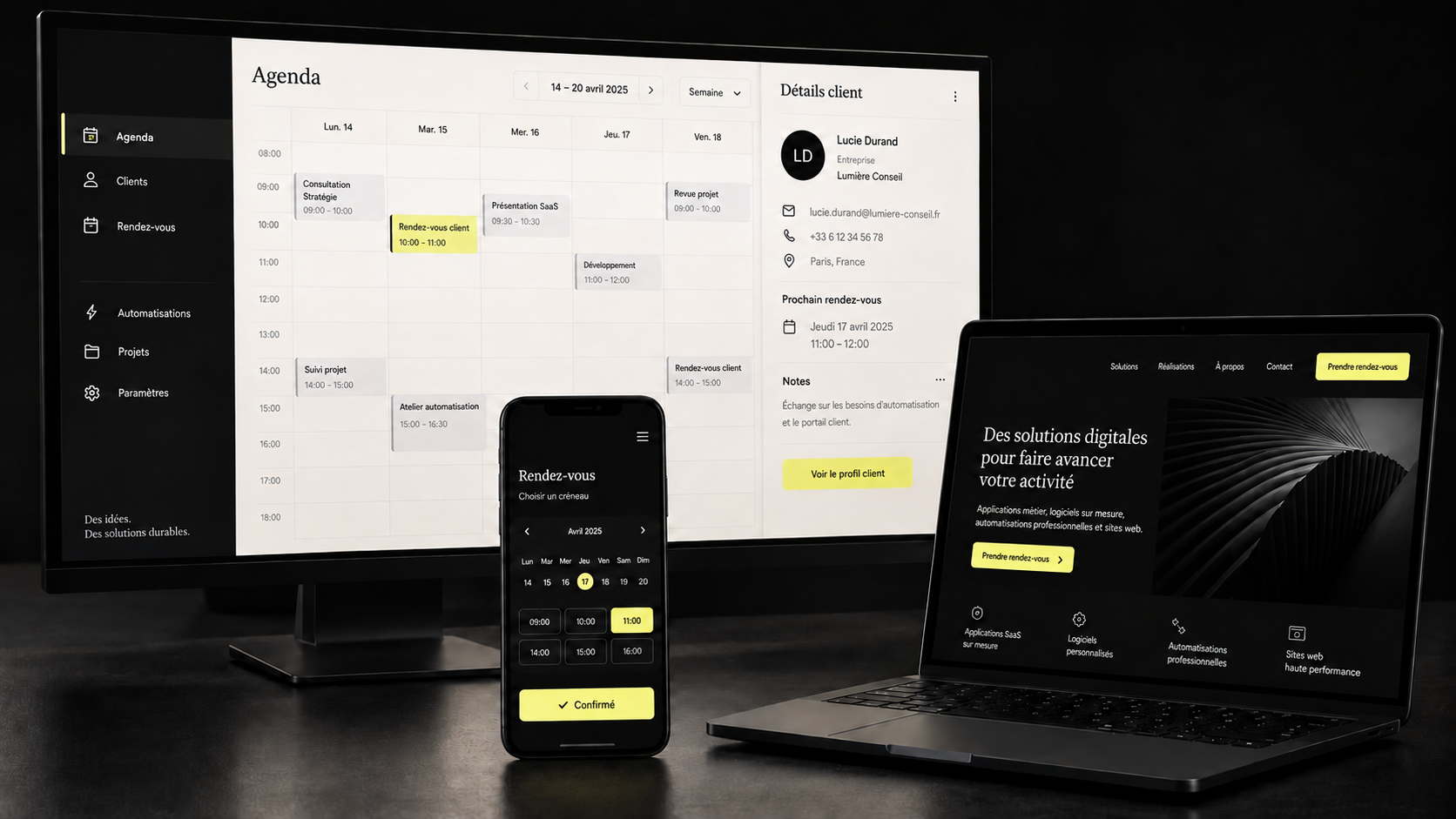 Illustration d’un agenda, d’une réservation mobile et d’un site web