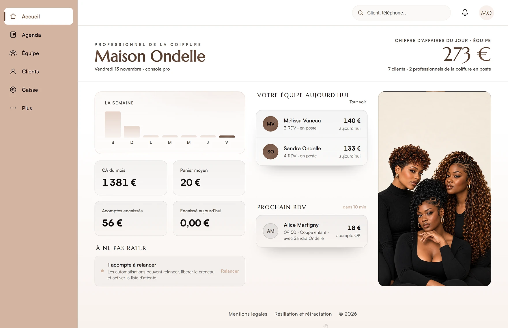 Accueil du logiciel de coiffure ANNAROZ