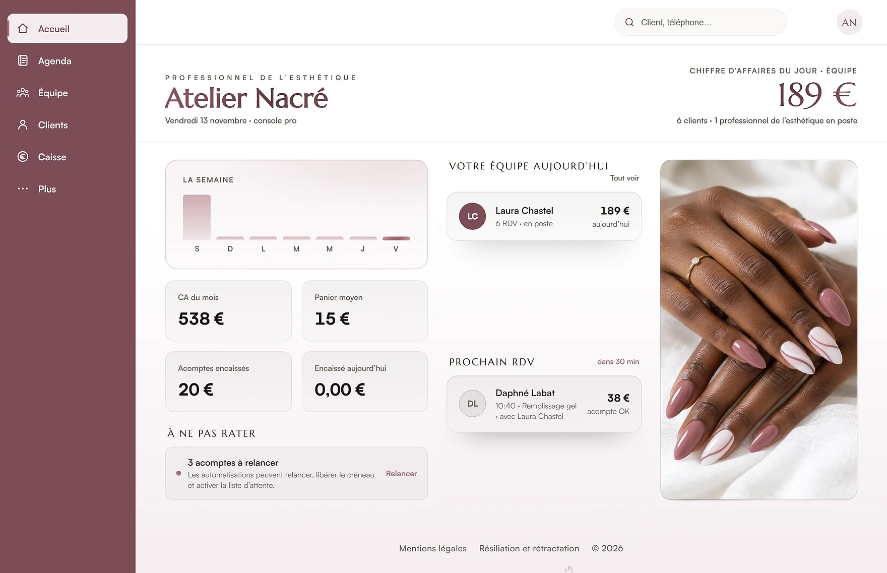 Accueil du logiciel d’institut de beauté ANNAROZ