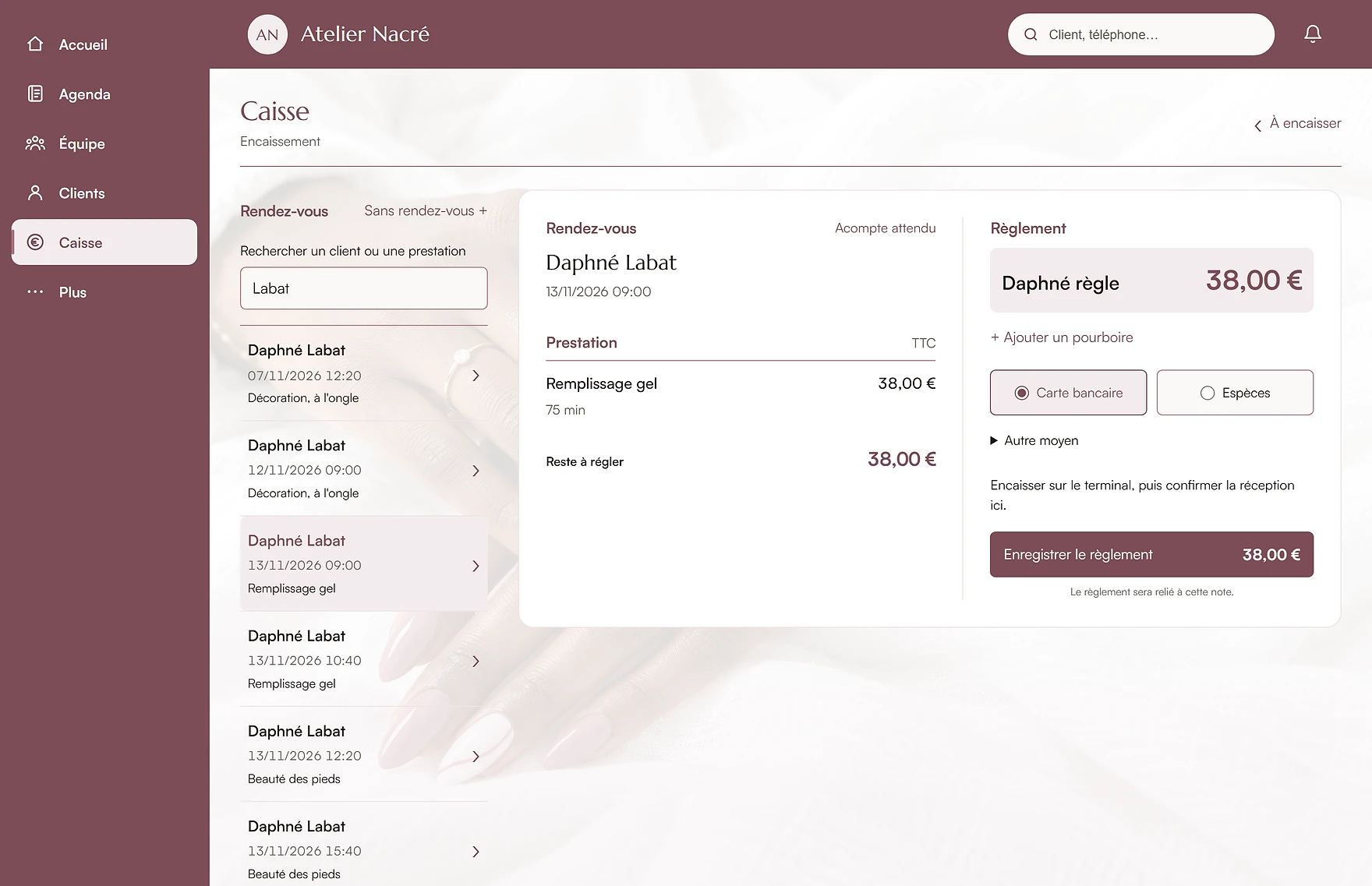 Caisse du logiciel d’institut de beauté ANNAROZ