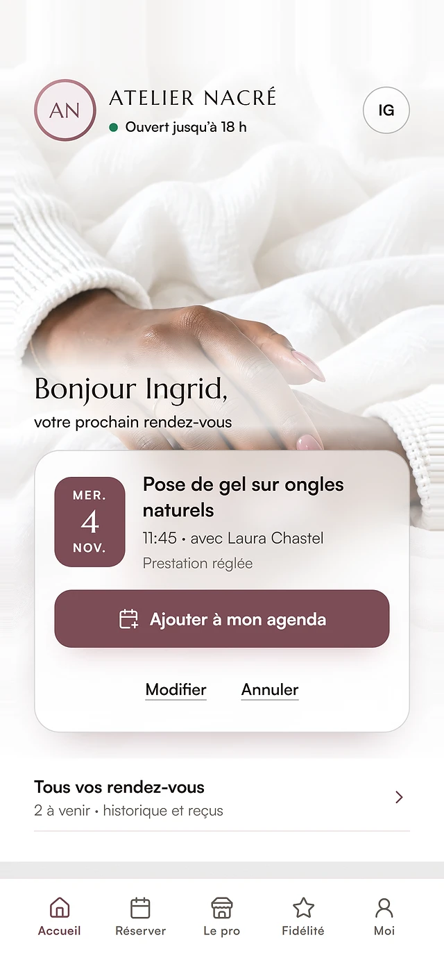 Espace client, institut de beauté : rendez-vous et historique